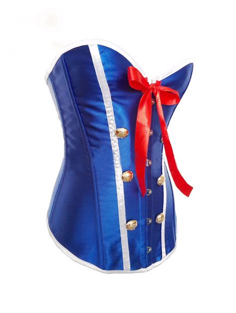 Sexy Burlesque Costume Corset Basque Cincher Lingerie Bustier Top Blue