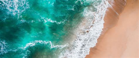 Download Wallpaper 2560x1080 Beach Sea Waves Aerial