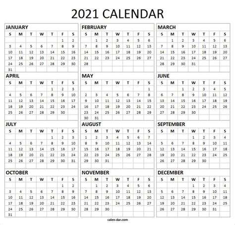 Blank Monthly Calendar 2021 Printable 2021 Calendar Printable A4