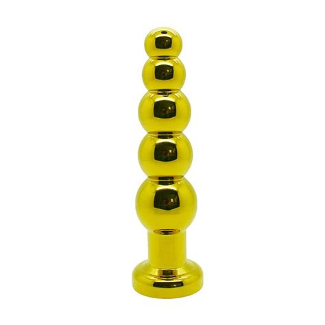 Romeonight Golden Beads Metal Stopper Smooth Touch Anal Toys Butt Plug