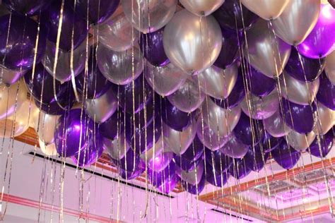 Purple And Silver Balloons Over Dance Floor Purple And Silver Balloons On