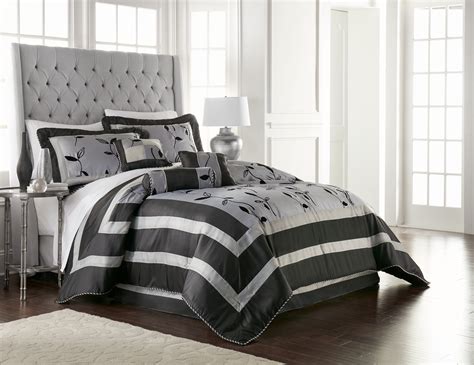 Lanco Arielle Floral 7 Piece Comforter Bedding Set Greysilverblack