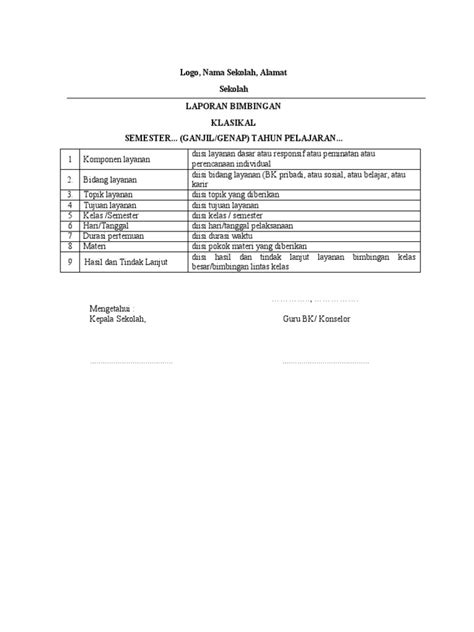 Format Laporan Praktik Bimbingan Klasikal Pdf