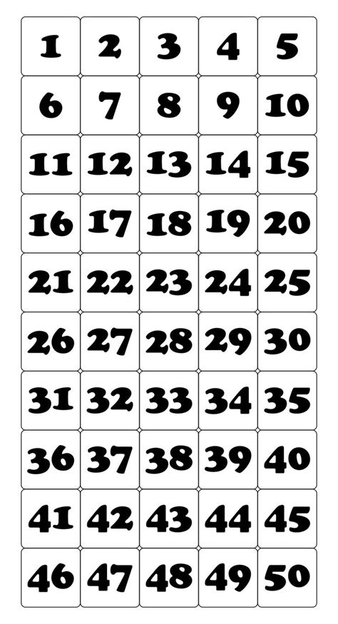 Printable Number Cards 1 50 Printable Numbers Free Printable Numbers