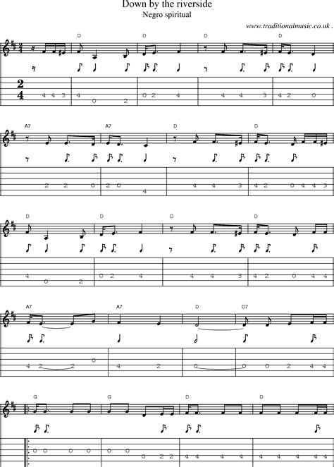 American Old Time Music Scores And Tabs For Guitar Down By The Riverside