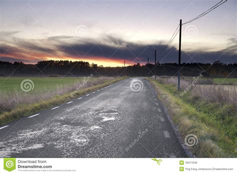 Sunset Over Country Road Stock Image Image Of Forest 16477049