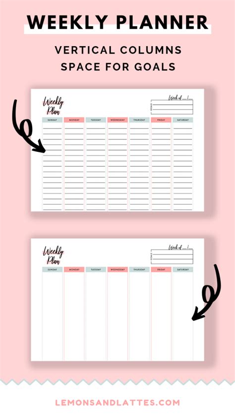 Free Printable Weekly Planner With Vertical Columns And Space For Your