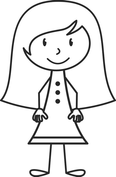 Girl With Long Hair And Button Up Dress Stamp Stick Figure Stamps