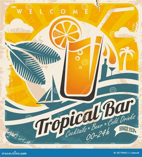 Retro Poster Template For Tropical Bar Stock Vector Illustration Of