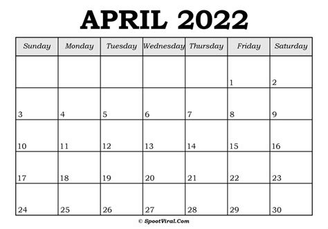 April 2022 Canadian Calendar Calendar Template 2022