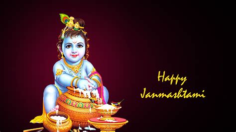 Happy Janmashtami Wallpaper With Picture Of Krishna Eating Makhan Hd