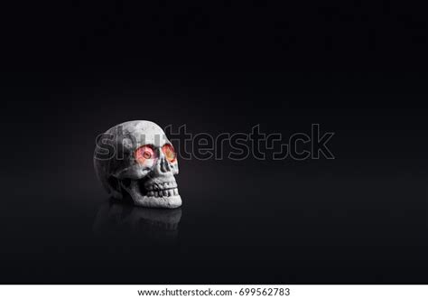 Fake Human Skull Glowing Eyes Halloween Stock Photo 699562783