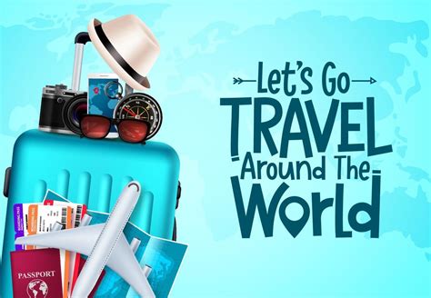 Travel Vector Background Design Lets Go Travel Around The World Text