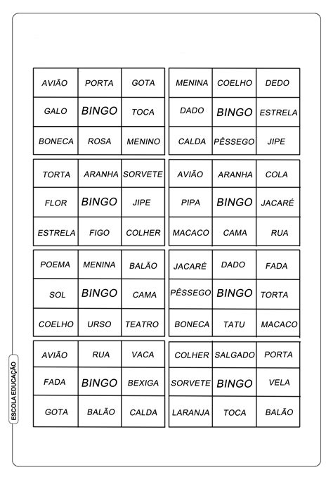 Bingo De Palavras Para Imprimir Bingo De Palavras Palavras Simples