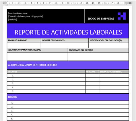 Diseña un formato de reporte de actividades en Microsoft Word para