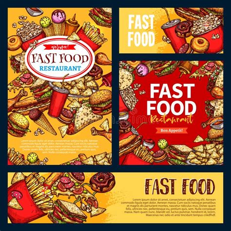 Fast Food Vector Templates Set Of Fastfood Meals Stock Vector