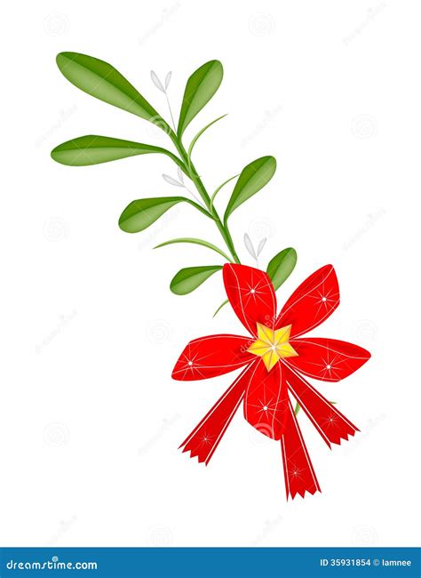 A Lovely Green Mistletoe With A Red Bow Stock Vector Illustration Of