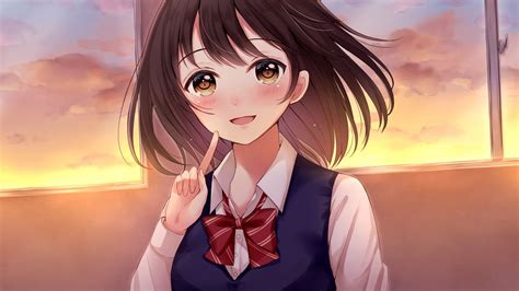 Desktop Wallpaper Brown Eyes Cute Anime Girl Original Hd Image