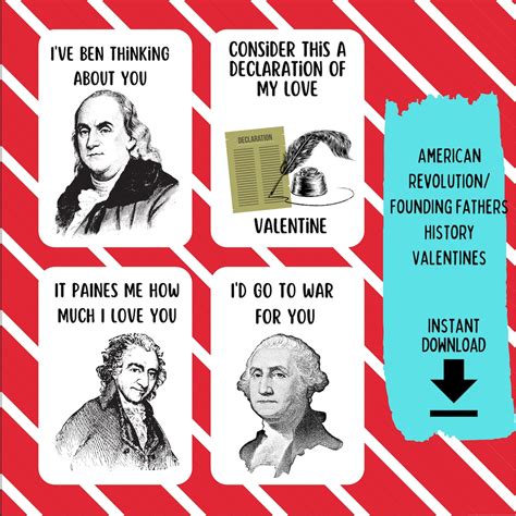 Printable History Valentine Card Founding Fathers Download Now Etsy