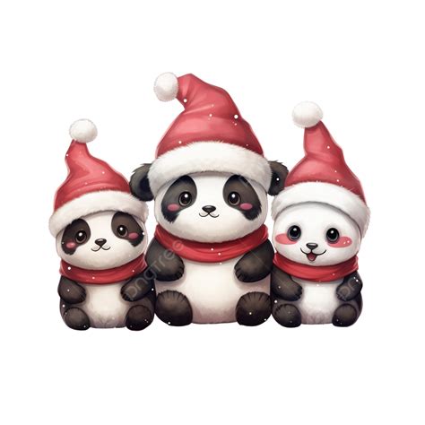 Cute And Funny Kawaii Pandas Wearing Santas Hat For Christmas Kawaii