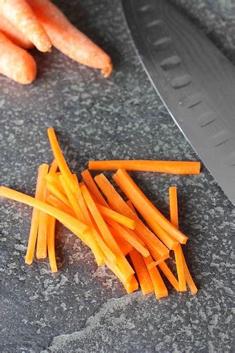 Cut your carrots across the width. Cookin' Canuck | How to: Julienne a Carrot (Matchstick Style)