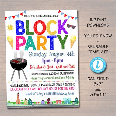 Free Printable Neighborhood Block Party Invitations
