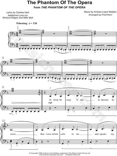 The music lyrics were written by a british songwriter charles hart. Print and download sheet music for The Phantom of the Opera from The Phantom Of The Opera. Sheet ...