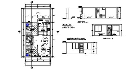 2d Cad House Floor Layout Plan Elevation And Section Dwg File Cadbull