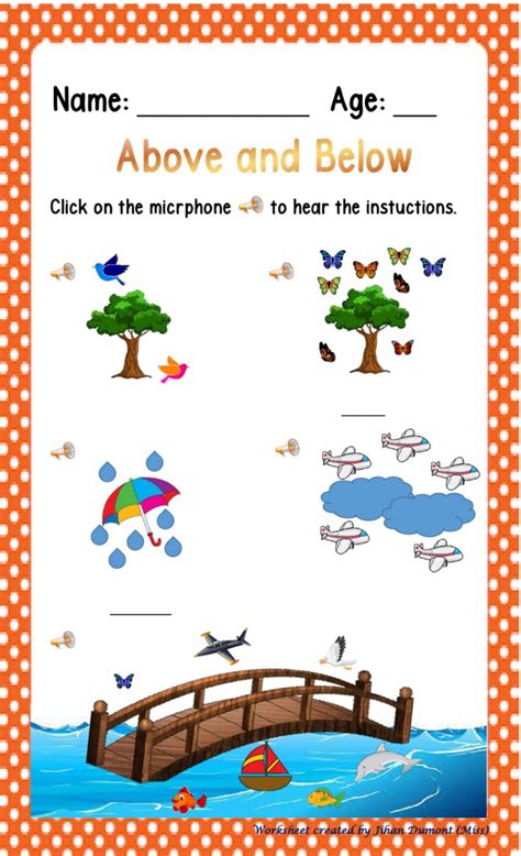 Above And Below Math Worksheets Kindergarten Math Worksheets Fun And