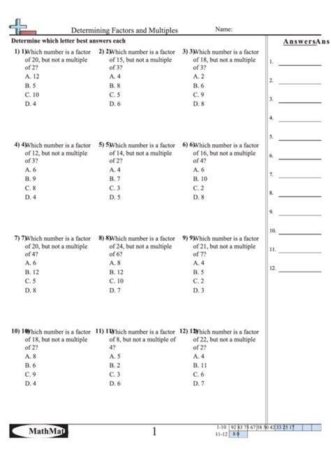 Multiples And Factors Worksheet
