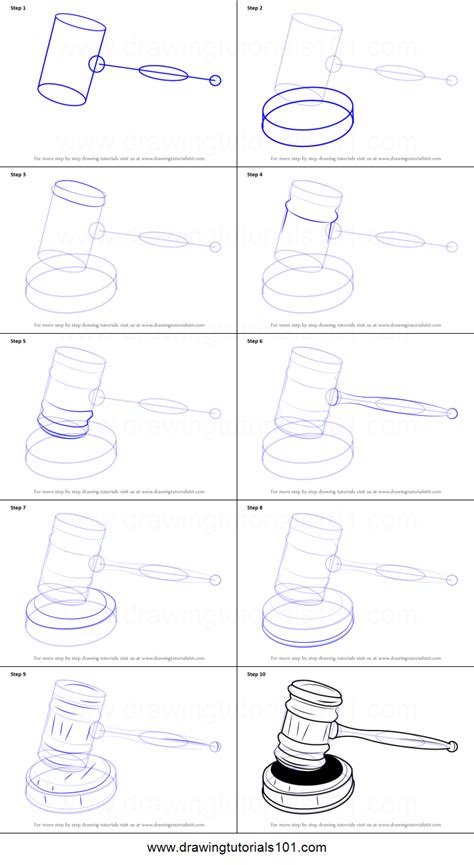 How to Draw Judges Gavel Printable Drawing Sheet by DrawingTutorials101