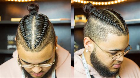 2 Braids Man Bun Hairstyle For Mixed Curly Hair Tutorial