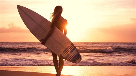 Girl Beach Sunset Surf Deporte 4k Hd Avance