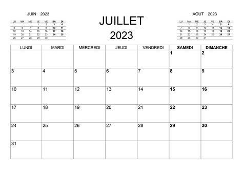 Calendrier Juillet 2023 Calendriersu