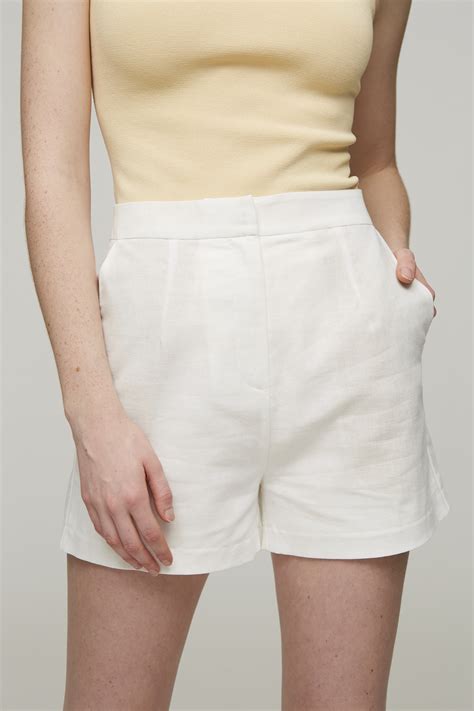 Buy White Linen Shorts High Waisted In Stock