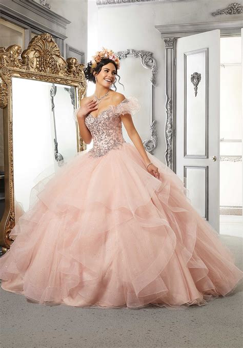 Sequined Metallic Lace And Flounced Tulle Quinceañera Dress Morilee Eu