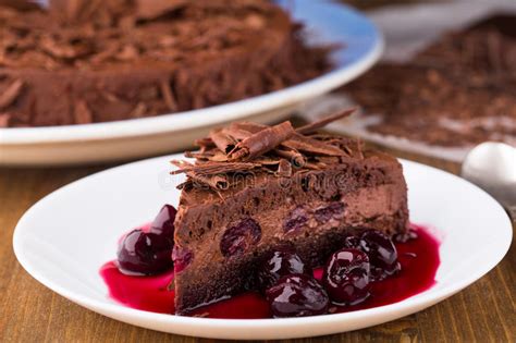 Chocolate Mousse Cake With Dark Cherries Stock Image Image Of Mousse