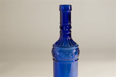 Vintage Glass Bottle Cobalt Blue Liquor Or Wine Bottle Boho Modern Nautical Decor Spanish