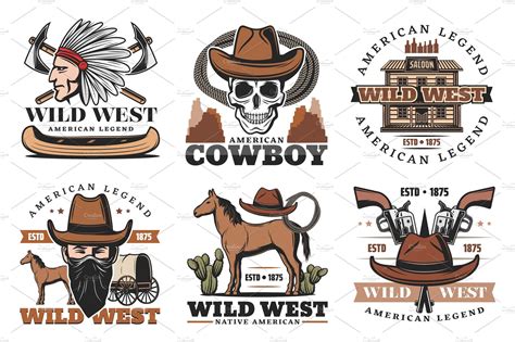 Wild West Icons Cowboy And Horses People Illustrations ~ Creative Market