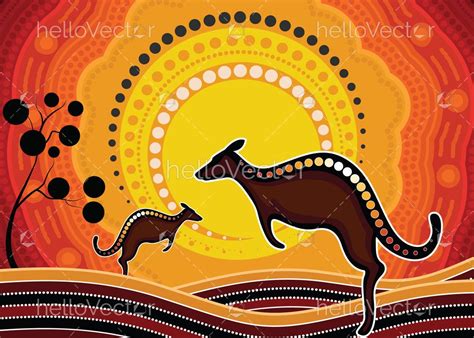Aboriginal Art Vector Painting With Kangaroo Download Graphics And Vectors