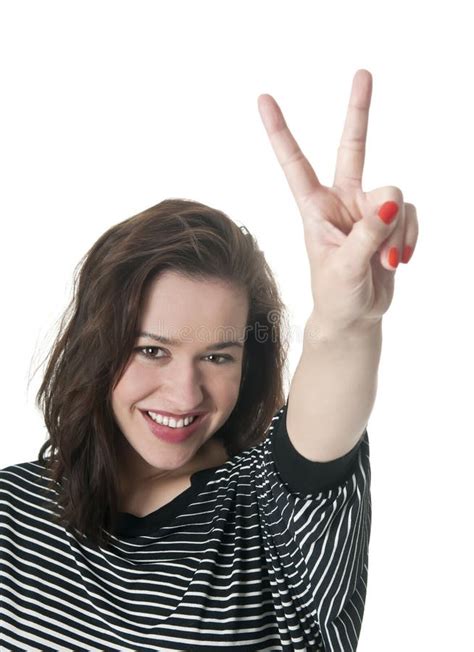 Woman Giving Peace Sign Stock Photo Image Of Beautiful 23839656
