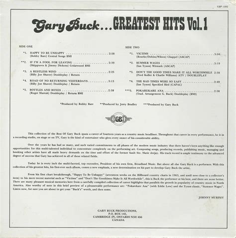 Buck Gary Greatest Hits Vol 1