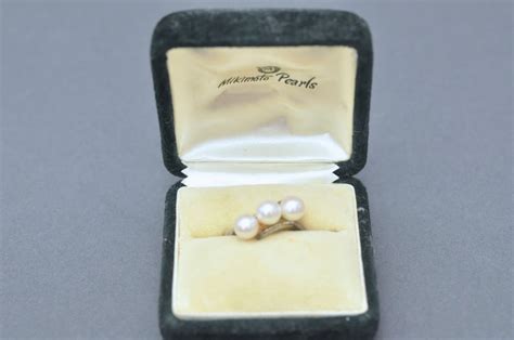 Vintage 1950s Mikimoto Sterling Three 3 Pearl Cluster Ring Size 75