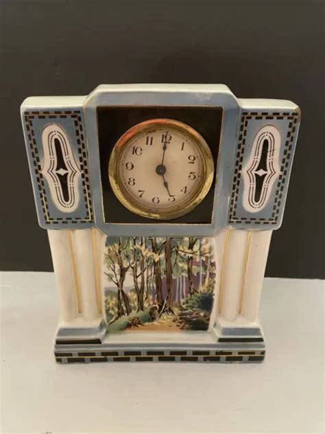 Antique 1920s Porcelain Mantle Clock Hand Painted Art Deco Germany