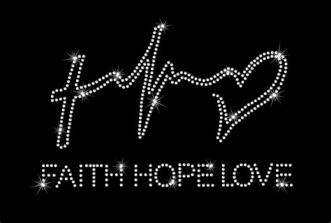 Faith Hope Love Heartbeat Cross Rhinestone Iron On Bling Heat Etsy