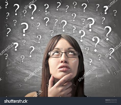 Woman Doubtful Expression Question Marks All Stock Photo 95054794