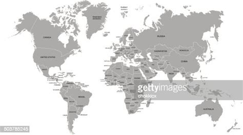 World Map In Gray With Each Country Names Vector Art Getty Images