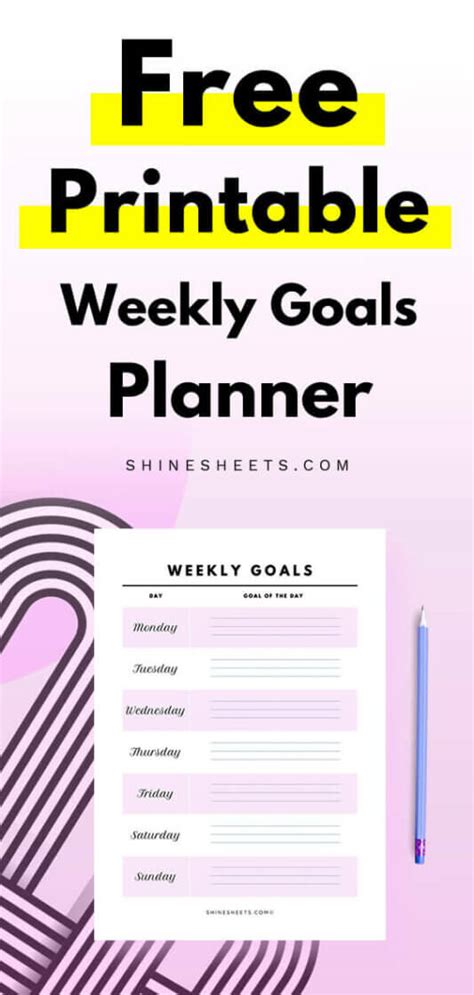 Free Printable Weekly Goals Planner Shinesheets