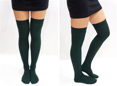 Knit Thigh High Socks Tights Forest Green On Luulla