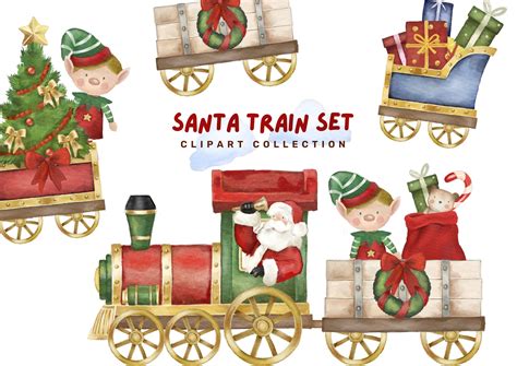 Christmas Train Clipart Santa Train Printable Commercial Etsy Uk